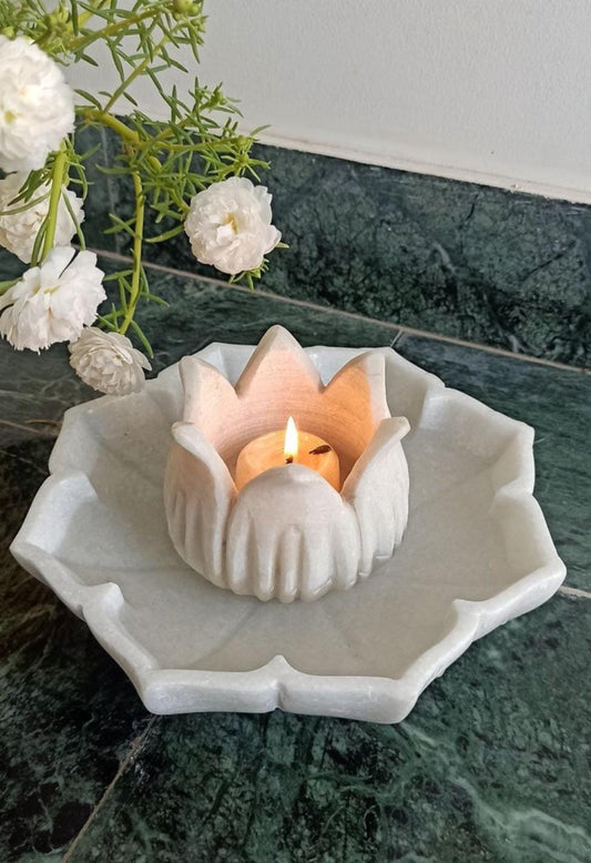 Aesthetic Marble Tea Light Holder With Urli 