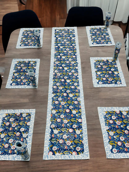 Artisanal Block Print Table Mats & Runner | Designer Cotton Table Mats with Runner - Upstyle Craft