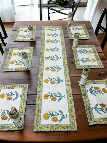 Artisanal Block Print Table Mats & Runner | Designer Cotton Table Mats with Runner - Upstyle Craft