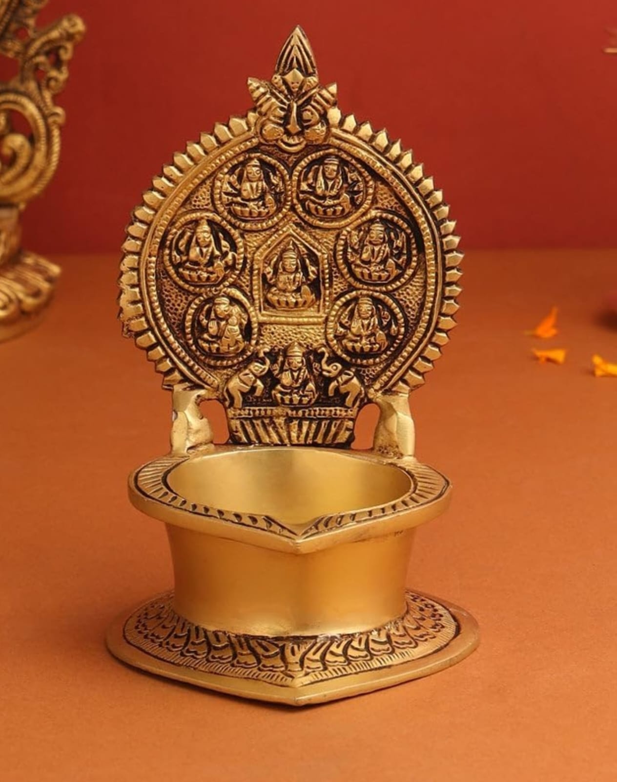 Astha-Laxmi Brass Deepak | Latest Brass Diya | Brass Deepak for Pooja (Large)