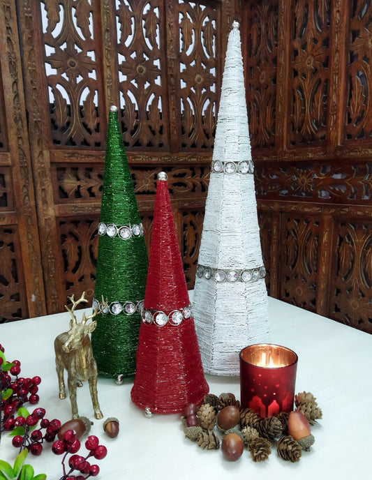 Beaded Cones For Christmas Table Decor (Set of 3)