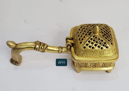 Designer Brass Dhoop Burner | Brass Dhoopdani with Long Handle