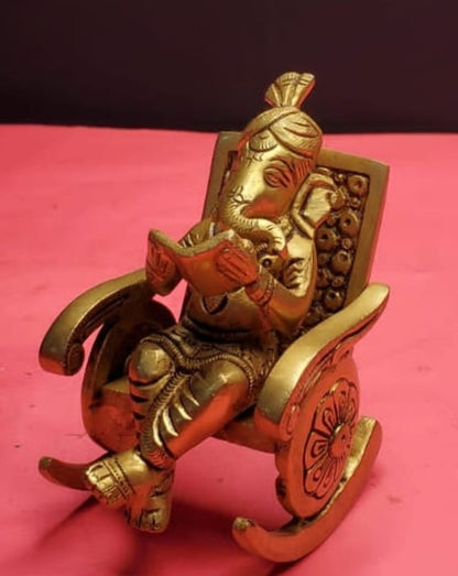 Brass Ganesha Sitting on Chair | Brass Reading Ganseha Ji