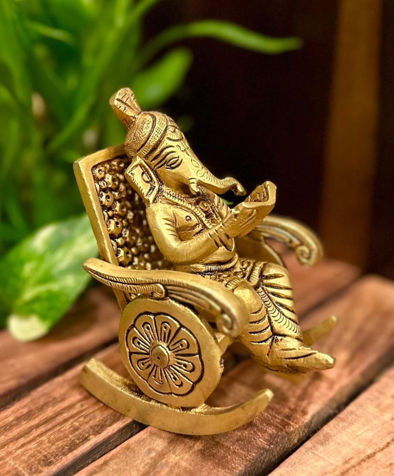 Brass Ganesha Sitting on Chair | Brass Reading Ganseha Ji