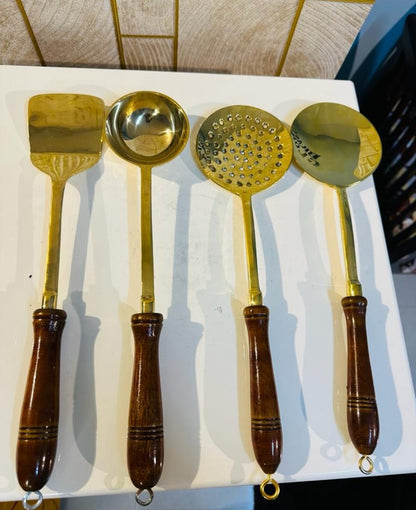 Regal Brass Serving Spoon Set | Brass Serving Cutlery (Set of 4)
