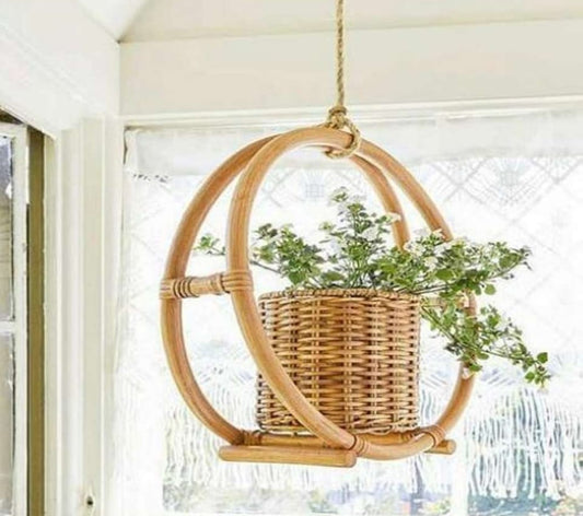 Rattan Hanging Planter Pot | Aesthetic Planters for Balcony (Set of 2) - Upstyle Craft