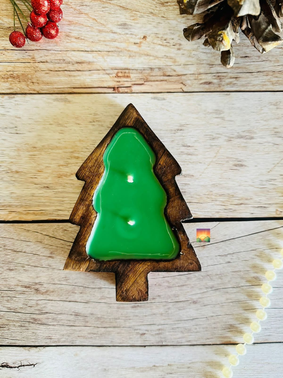 Christmas Tree Wooden Candle for christmas decor (Green)