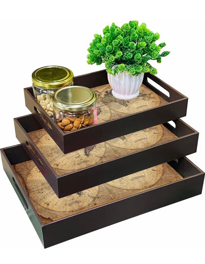 Elegant Serving Tray | Wooden Tray for Decoration | Latest Wooden Tray (Set of 3)