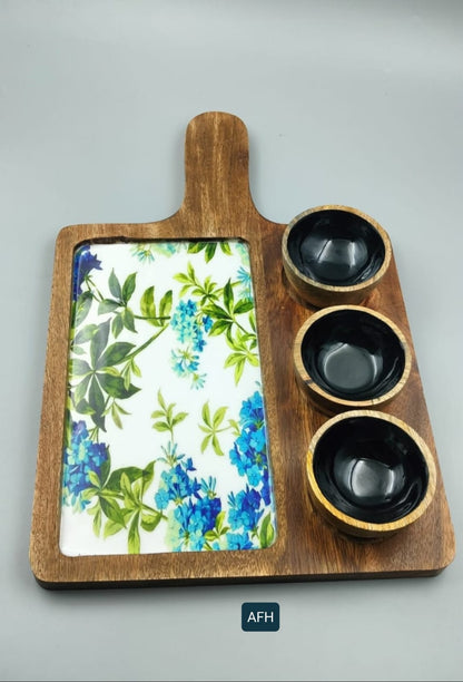 Designer Wooden Platter with Bowls | Wooden Serving Platters