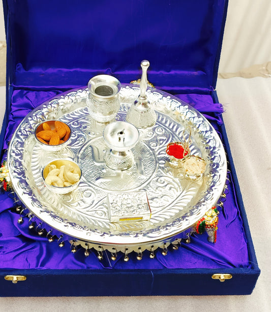 Elephant & Ghungroo German Silver Pooja Thali Set