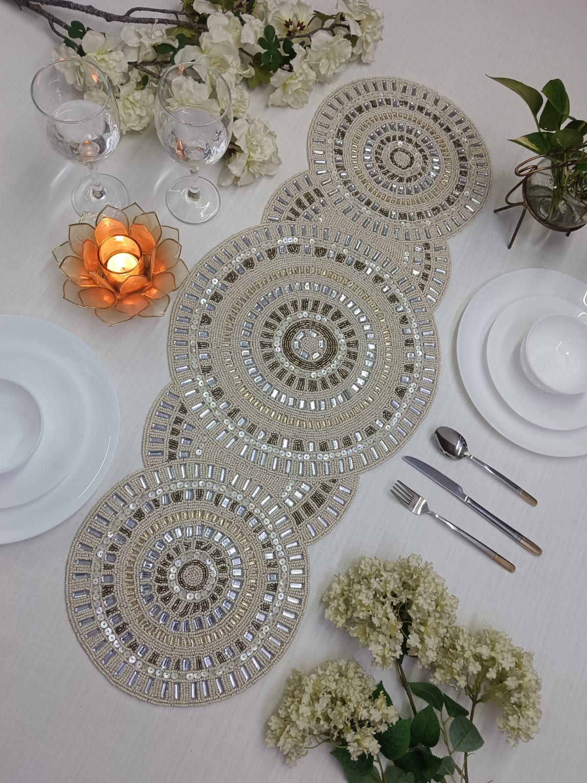 Floral Beaded Table Runner