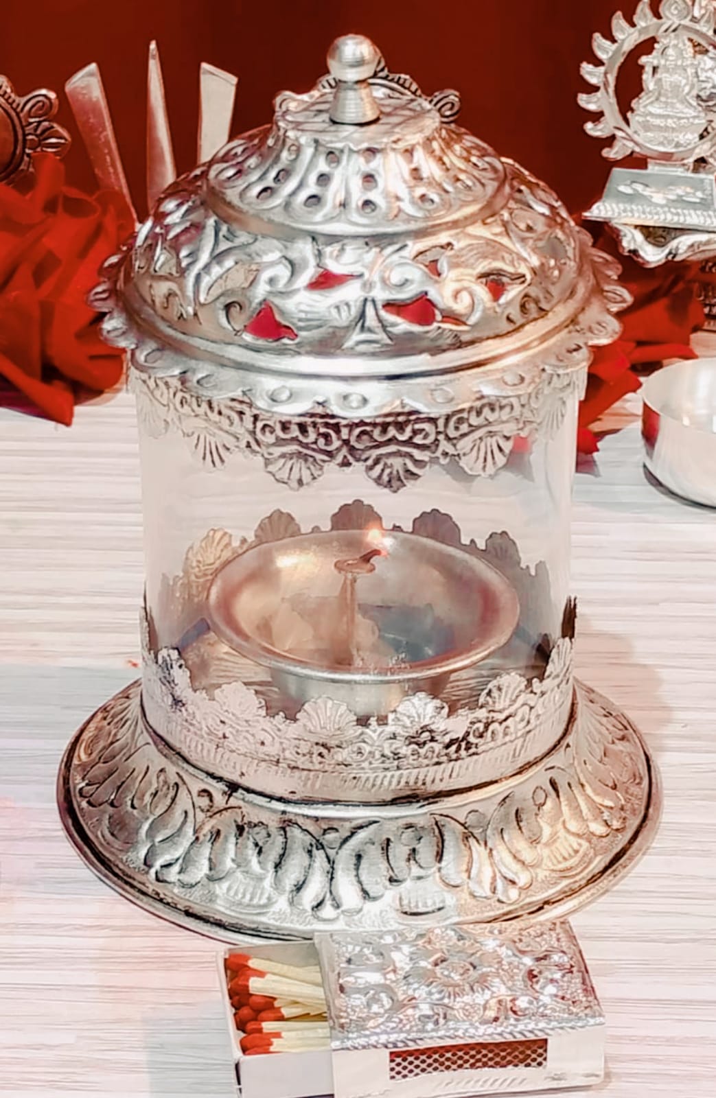 German Silver Akhand Diya | Akhand Deepak for Pooja (Large)