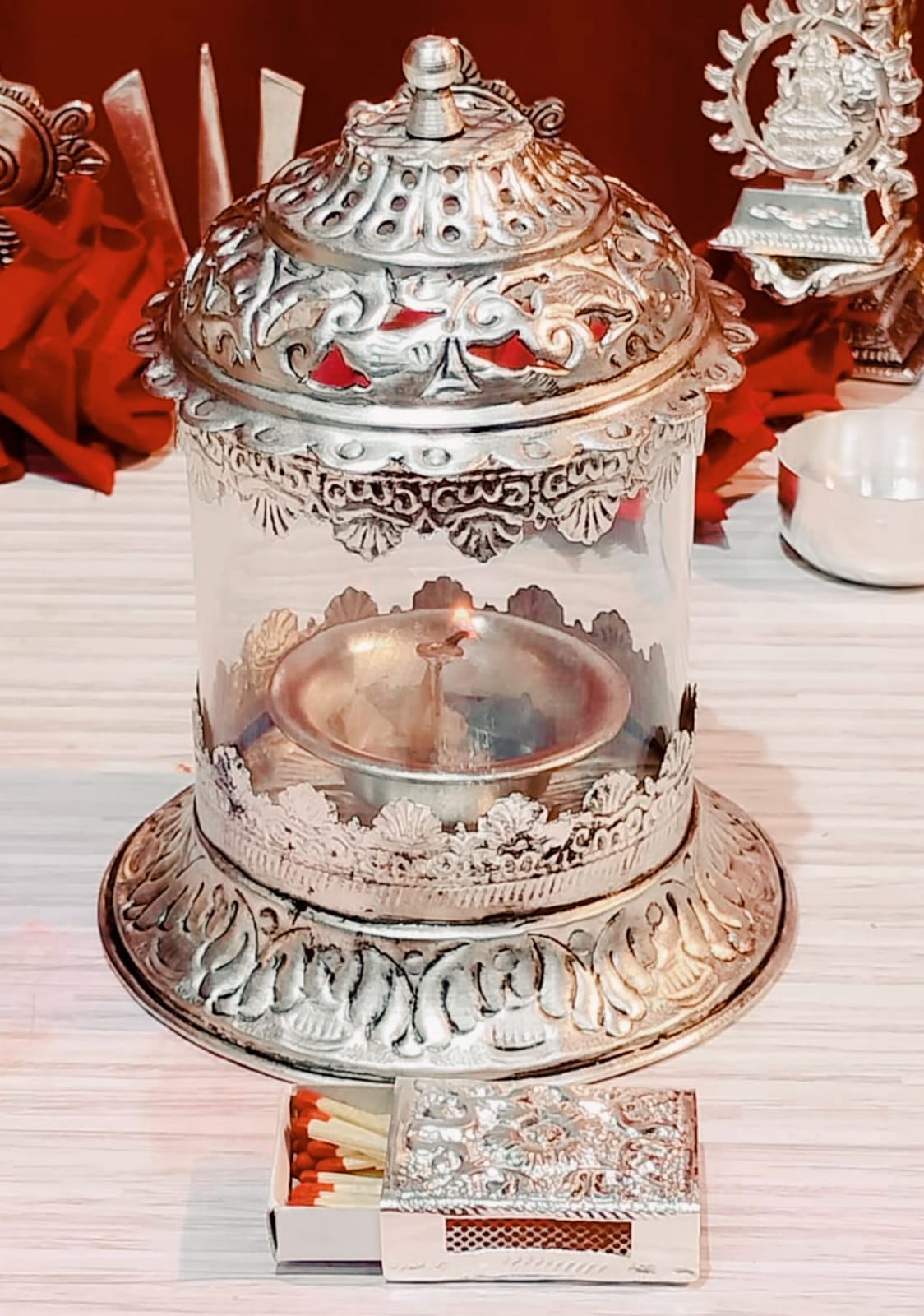 German Silver Akhand Diya | Akhand Deepak for Pooja (Large)