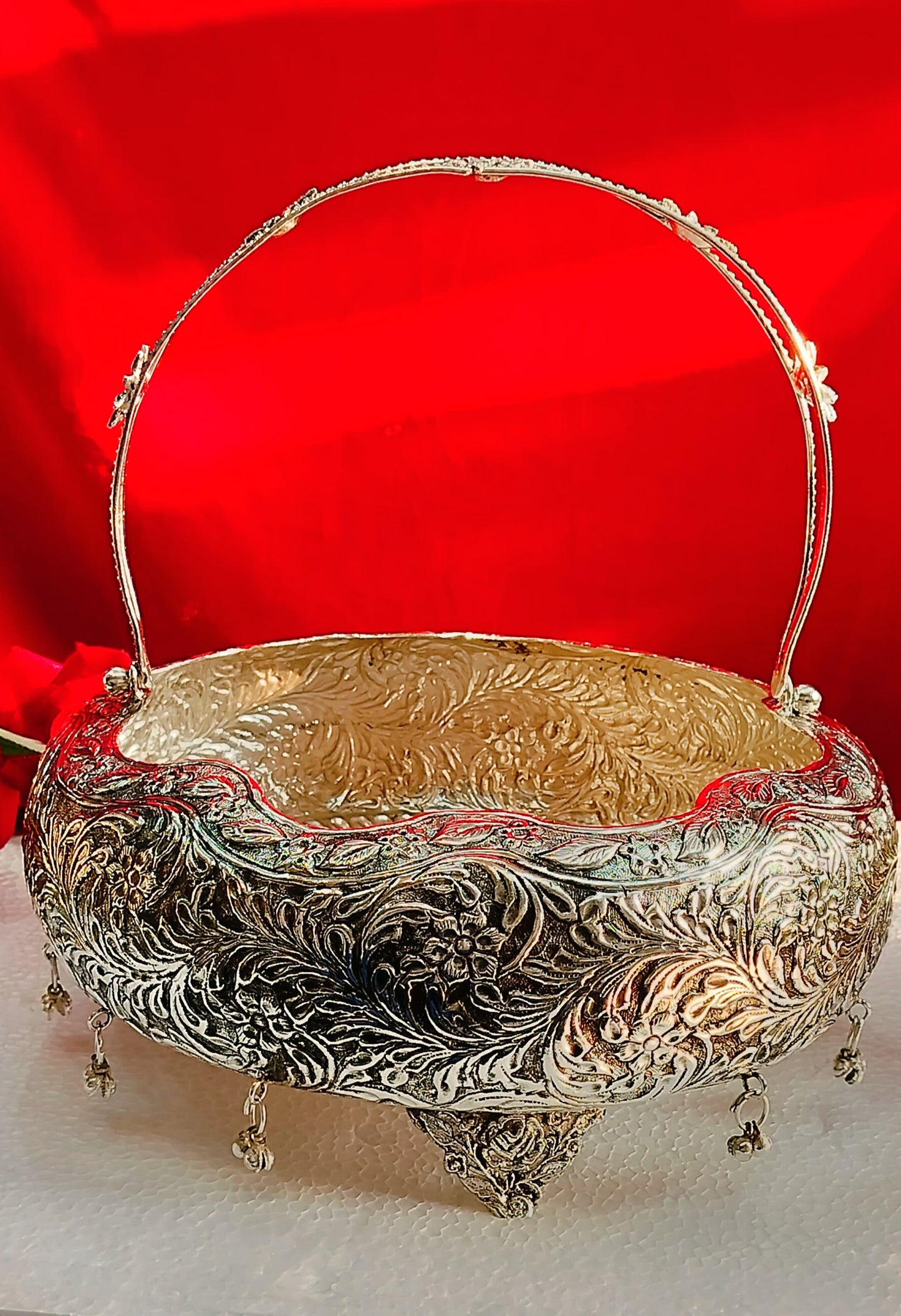 German Silver Antique Basket | Premium Silver Plated Basket with Handle