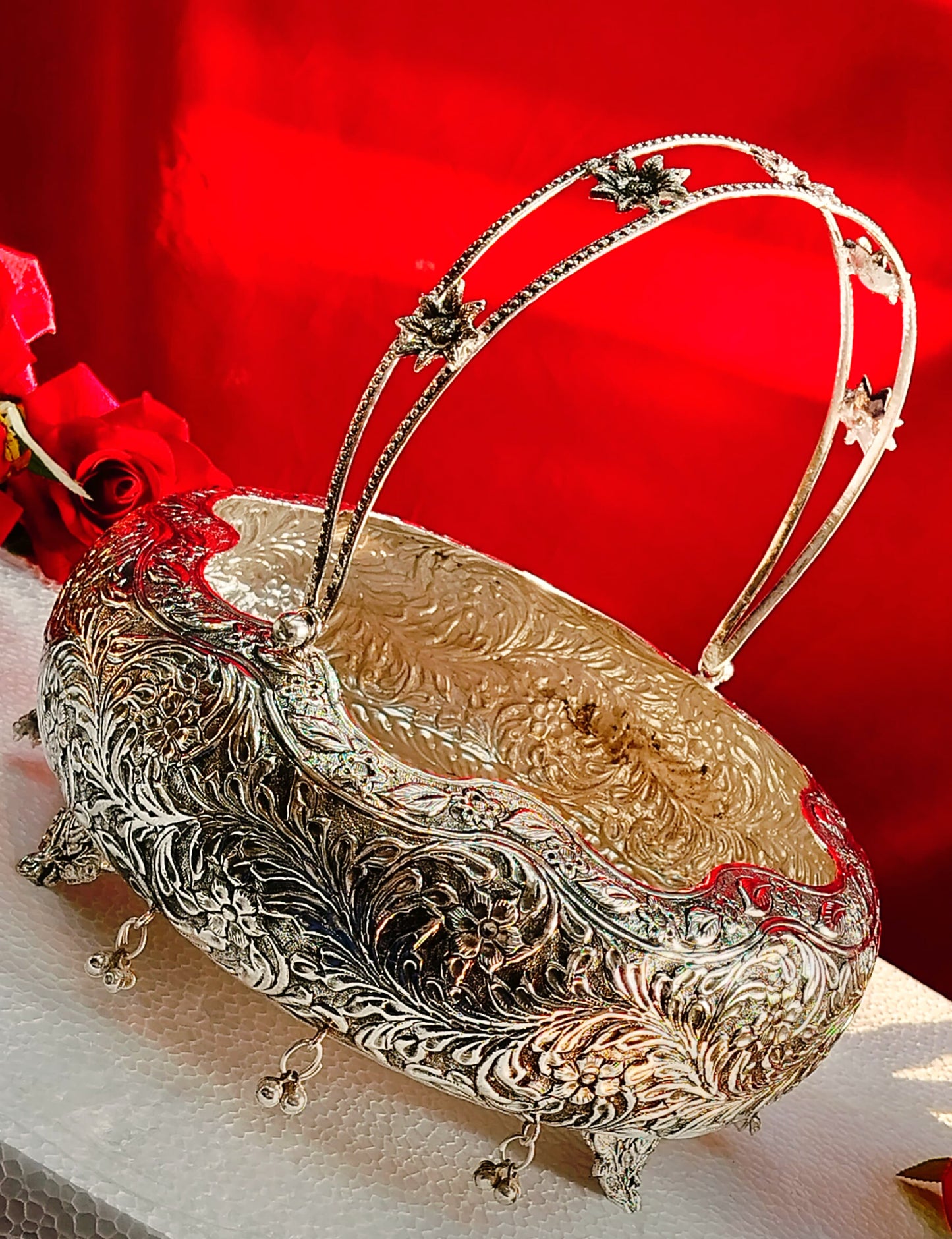 German Silver Antique Basket | Premium Silver Plated Basket with Handle