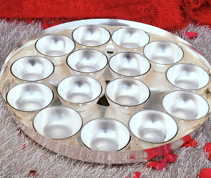 German Silver Bhog Thali for Pooja (Thali 1 + Bowl 16 pcs) - Upstyle Craft