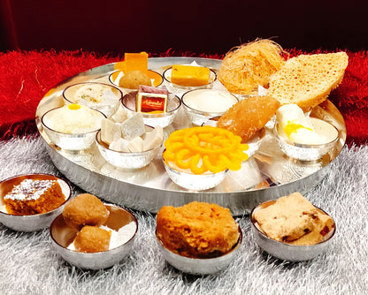 German Silver Bhog Thali for Pooja (Thali 1 + Bowl 16 pcs) - Upstyle Craft