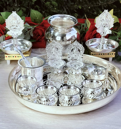 Premium German Silver Pooja Set | Nakkashi All in One Pooja Set