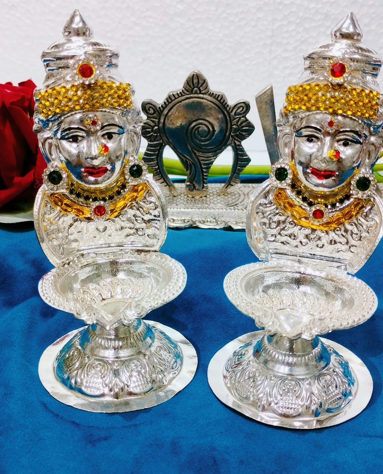 German Silver Laxmi Diya (Set of 2)