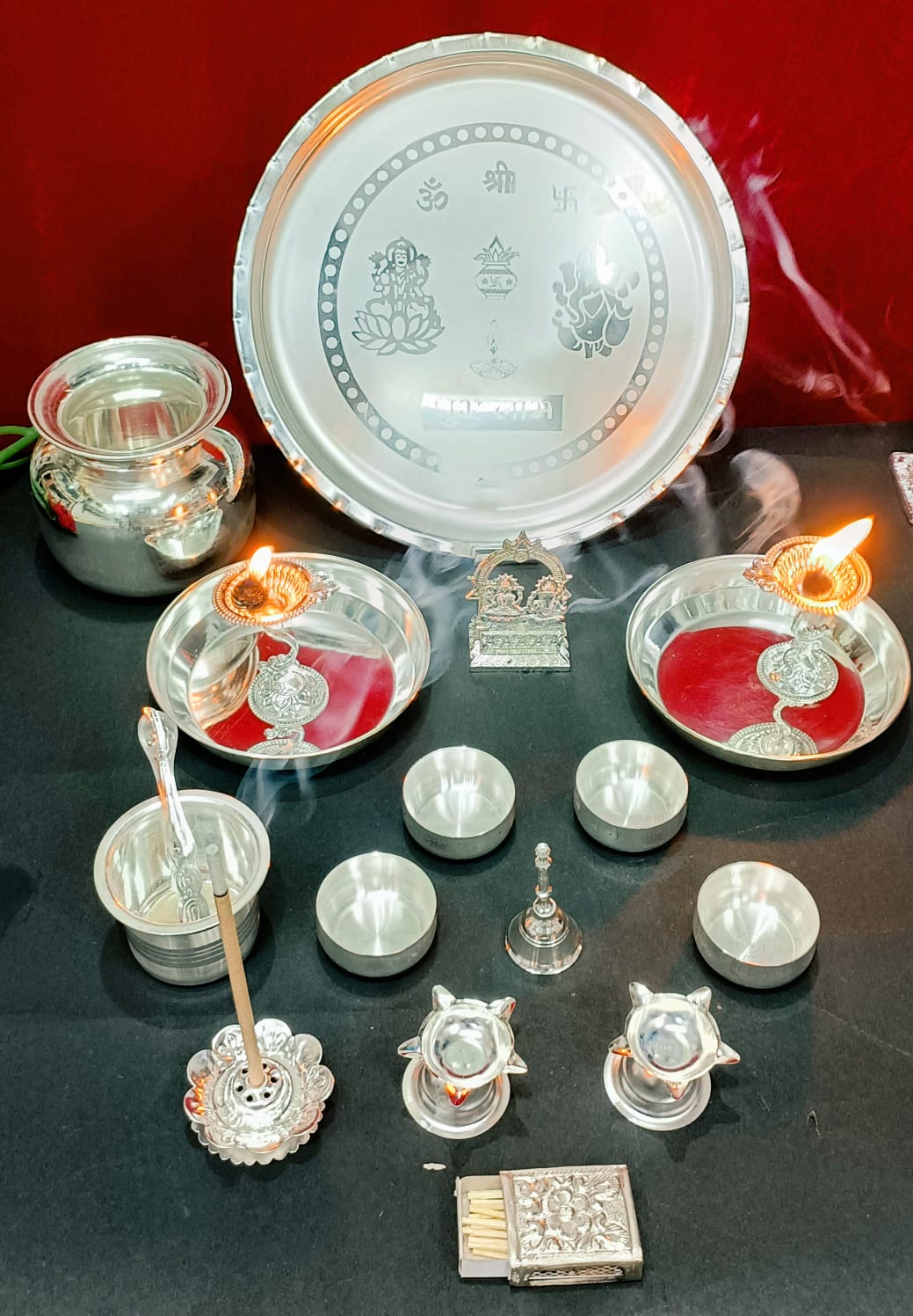Laxmi Ganesha Pooja Set | Silver Plated all in one Pooja Set