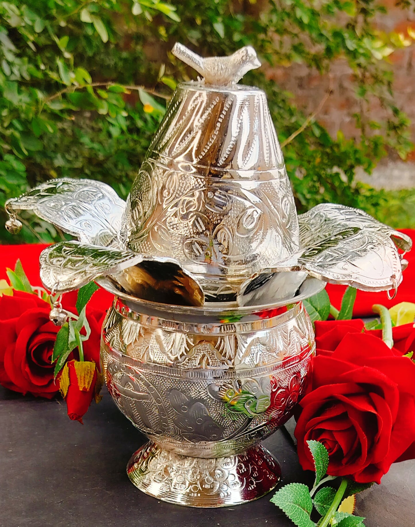 German Silver Mangal Kalash | Silver Plated Kalash for Pooja (Large)
