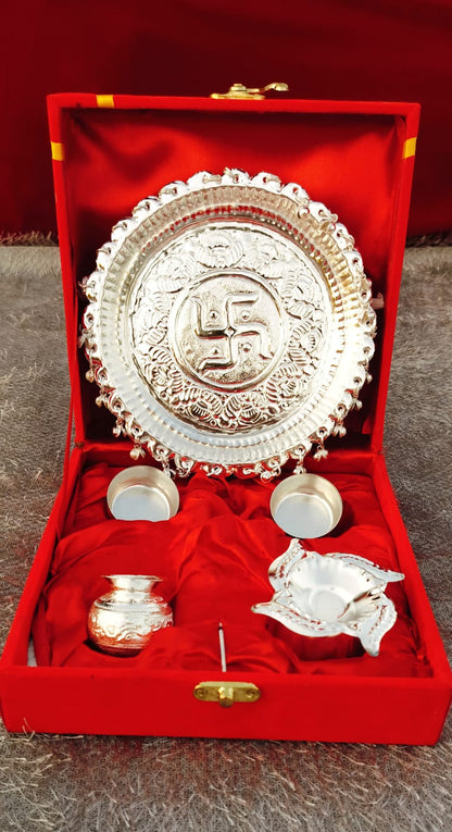 German Silver Pooja Thali Set For Gifting