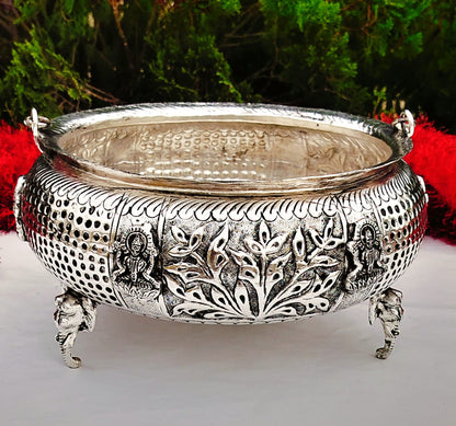 German Silver Asthalakshmi Basket With Elephants Stand