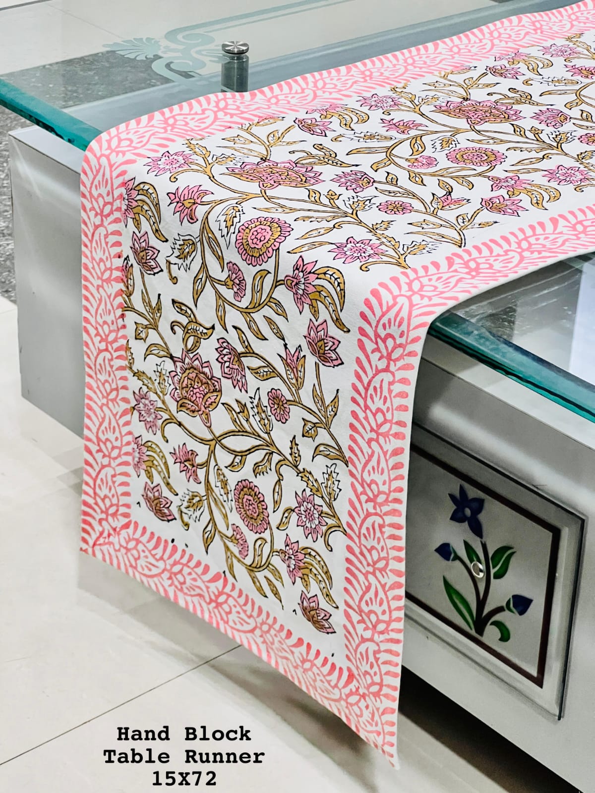 Hand Block Cotton Table Runner (6 Seater)