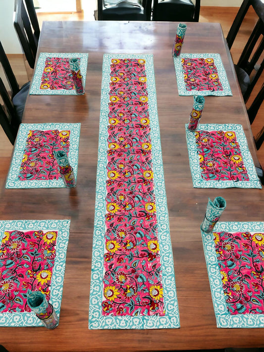 Hand Block Print Table Mats With Runner | Cotton Table Mats & Runner - Upstyle Craft