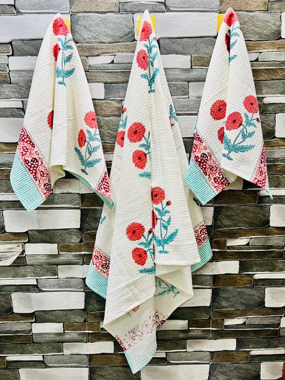 Hand Block Cotton Towel Set (Set of 3)