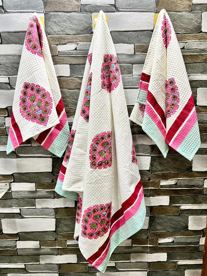 Hand Block Cotton Towel Set (Set of 3)