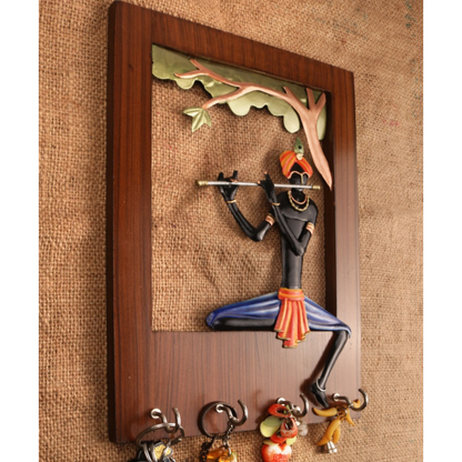 Krishna Tree Key Holder | Wall Mount Krishna Wooden Key Hanger