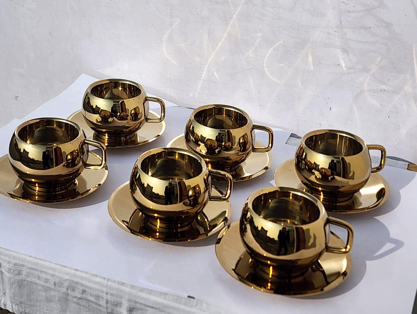 Royal Gold-Plated Cup & Saucer Set | Premium Tea Cup and Saucer (Set of 6)