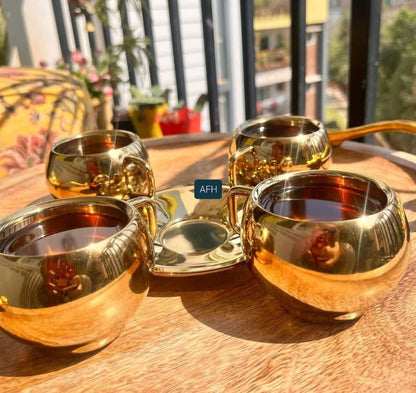 Royal Gold-Plated Cup & Saucer Set | Premium Tea Cup and Saucer (Set of 6)