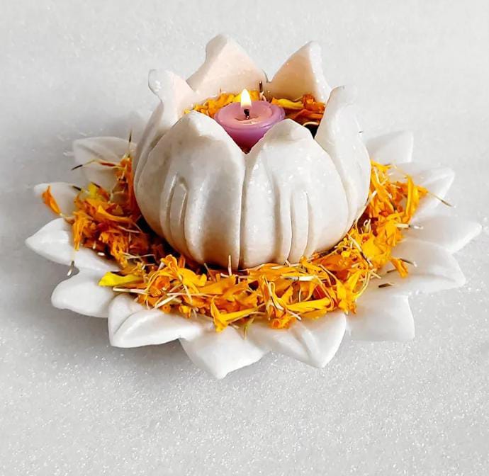 Exclusive Marble Urli With Marble Lotus Diya - Upstyle Craft