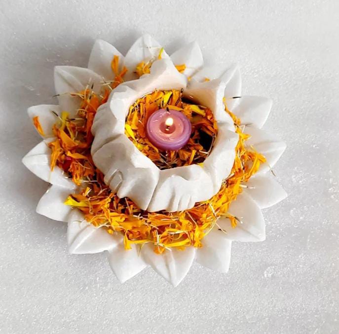 Exclusive Marble Urli With Marble Lotus Diya - Upstyle Craft