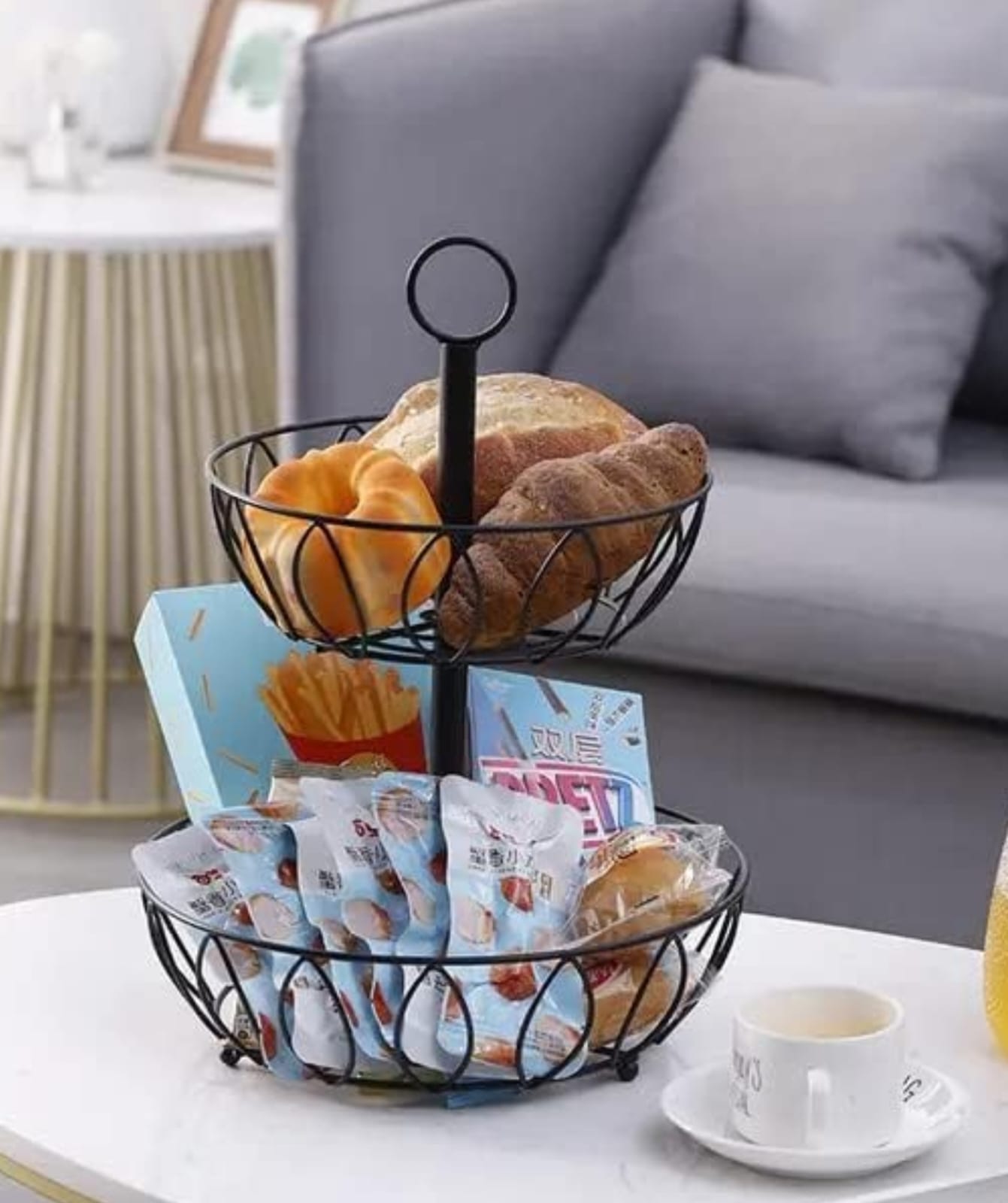 2-Tier Fruit Basket | Modern Table Organiser | Metal Fruit Basket