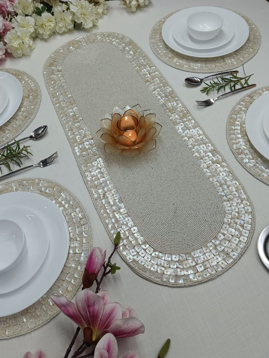 Luxurious Beaded Runner with Mother of Pearl | Premium Pearl Runner for Dinning Table