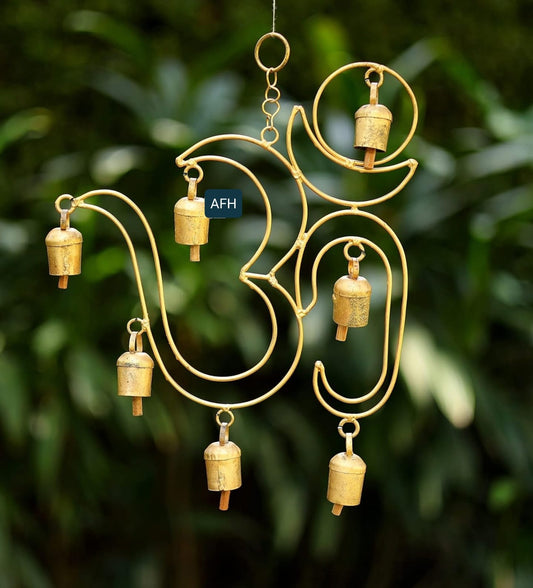 OM Wall Hanging with Bells | Wall Mount OM Metal Decor