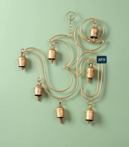 OM Wall Hanging with Bells | Wall Mount OM Metal Decor