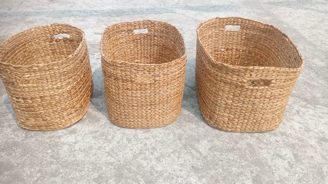 Oval Hyacinth Storage Basket | Hyacinth Baskets For Laundry (Set of 3) - Upstyle Craft