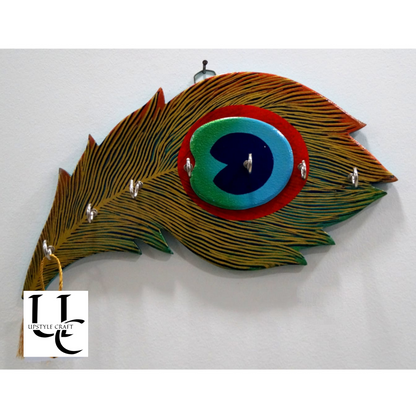 Peacock Feather Key Holder | Nature Inspired Wooden Key Hanger