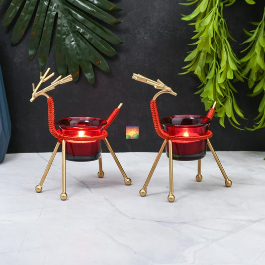 Reindeer Tea Light Holder (Set of 2) for Christmas Decor and Gifting