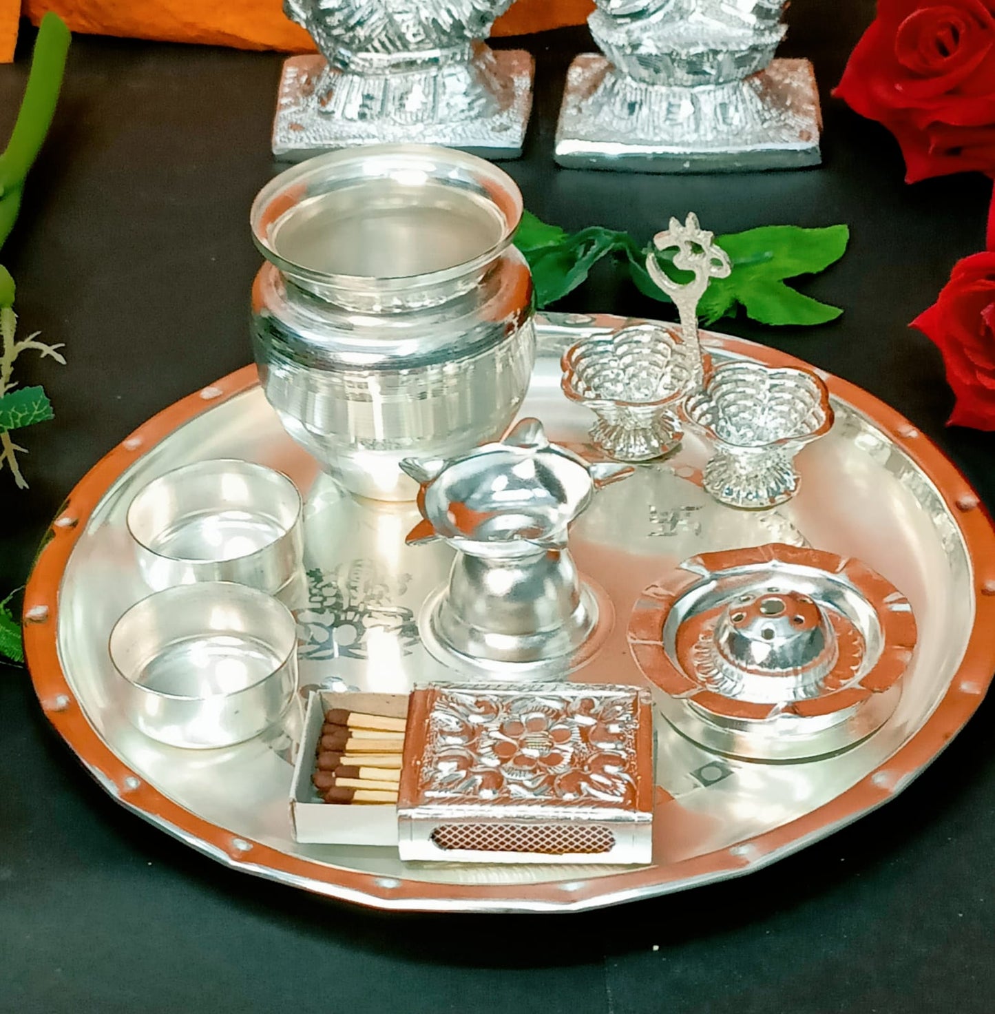 Silver Plated Pooja Set | German Silver Pooja Thali Set