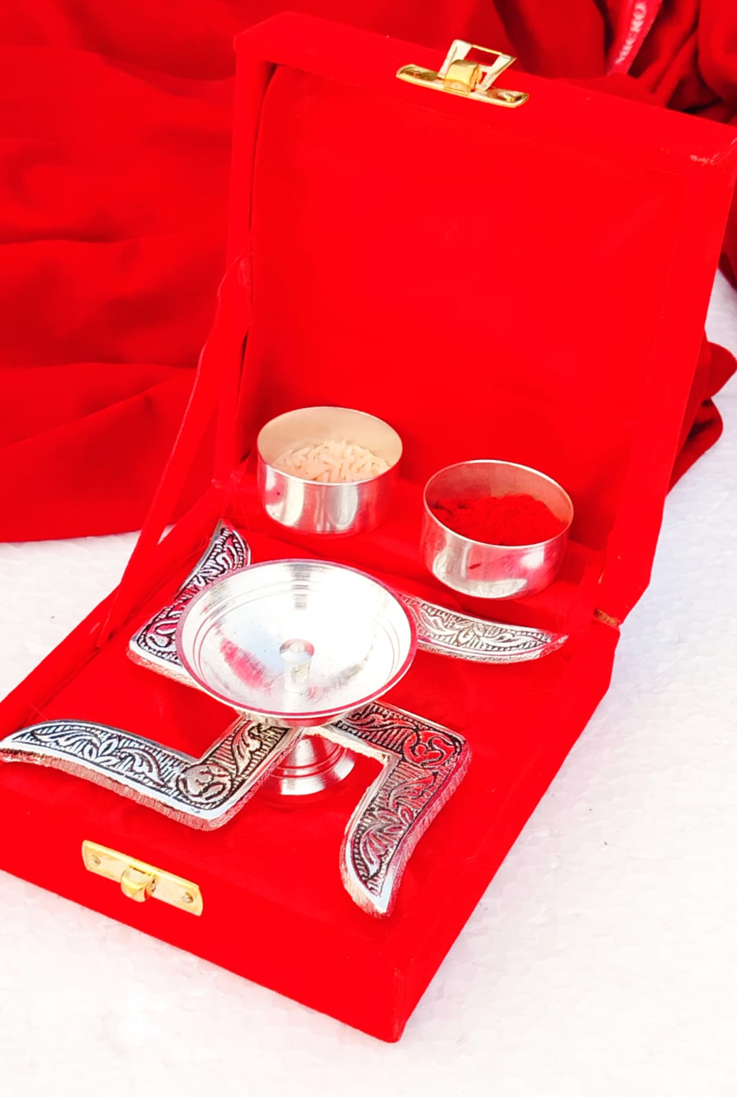 German Silver Swastik Diya & Bowl Set for Gifitng