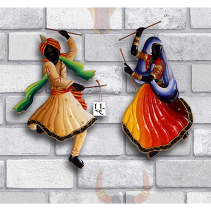 Radhe Krishna Dandiya Metal Art | Wall Mount Radh Krishna Dandiya Wall Decor (Large)