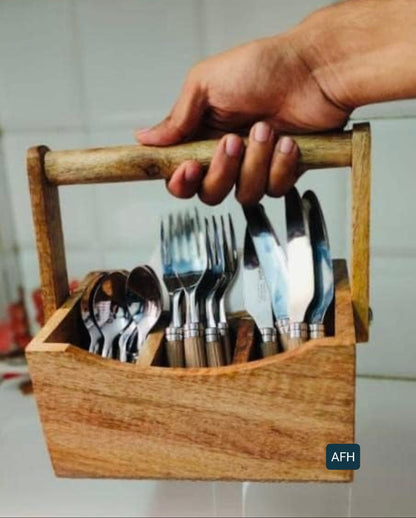 Curvy Cutlery Stand | Wooden Cutlery Holder | Cutlery & Tissue Holder