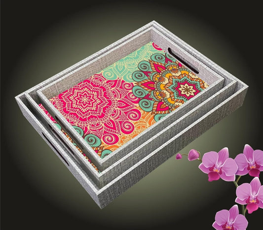 Exclusive Serving Trays | Floral Wooden Tray| Printed Decorative Trays (Set of 3)