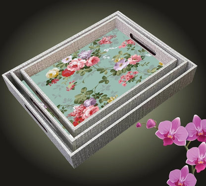 Exclusive Serving Trays | Floral Wooden Tray| Printed Decorative Trays (Set of 3)