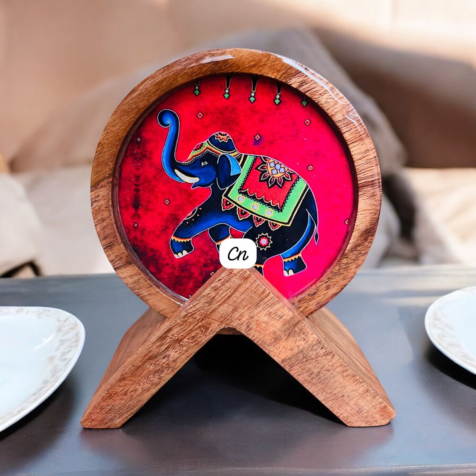 Designer Wooden Tea Coaster Set with Holder 